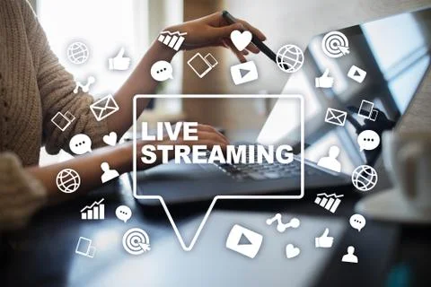 Live streaming. Webcast. SMM. Media marketing. Foto stock