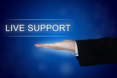 Live support button on blue background Stock Photos