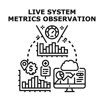 Live system metrics observation and analytics monitoring Stock Illustration