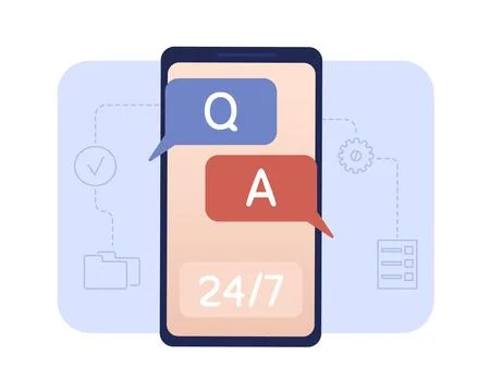 Live tech support via mobile phone 2D vector isolated illustration Stock Illustration