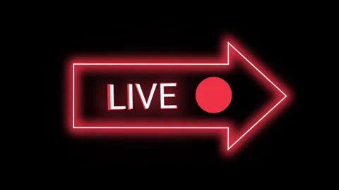 "LIVE" text and recording icon in a red neon arrow 库存影片 319926077