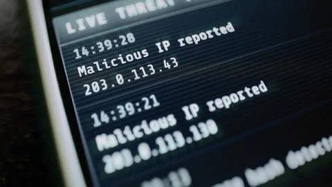 Live threat feed reports malicious addresses and hash Stock-Footage 347051784