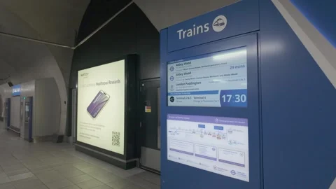 Live Train Departures Screen at Heathrow Terminal 4 Station Stock Footage 339244382