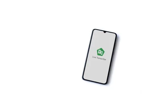 Live Transcribe app launch screen with logo on the display of a black mobile  Stock Photos