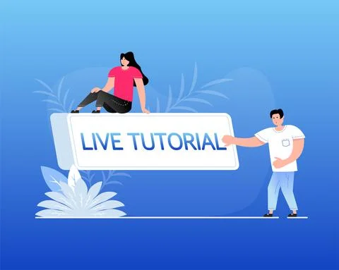 Live tutorial button with people icon on white background. Video tutorial banner Illustrazione stock