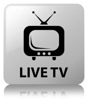 Live tv white square button Stock Illustration