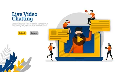 Live Video chatting with laptops, conversations for industrial vlogger ,socia Ilustração Stock