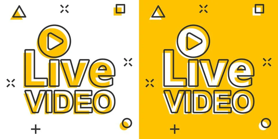Live video icon in comic style. Streaming tv vector cartoon illustration on w Stock Illustration