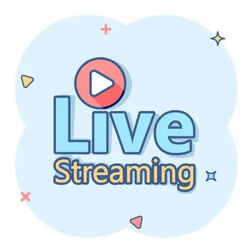 Live video icon in comic style. Streaming tv vector cartoon illustration on w Stock Illustration