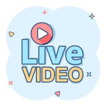 Live video icon in comic style. Streaming tv vector cartoon illustration on w Stock Illustration