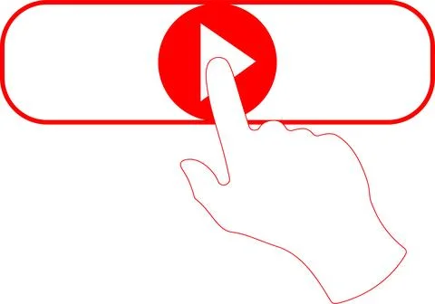 Live video stream with a hand icon, play button shape 스톡 일러스트