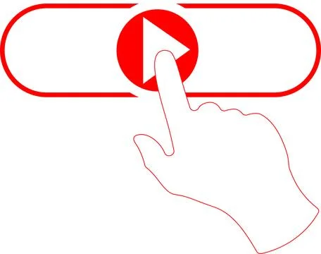 Live video stream with a hand icon, play button shape Illustrazione stock