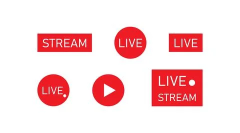 Live video stream icon set. Online button logo symbol. TV show sign in vect.. Stock Illustration