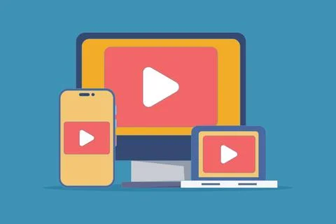Live video streaming concept, vlog broadcasting. playing online video. 스톡 일러스트