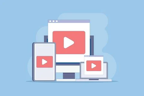 Live video streaming concept, vlog broadcasting. playing online video. 스톡 일러스트