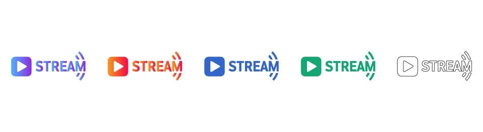 Live Video Streaming Play Button Icon Set Stock Illustration