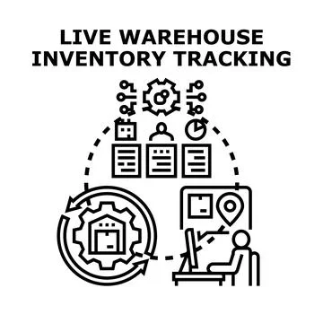 Live warehouse inventory tracking system managing logistics Stock Illustration