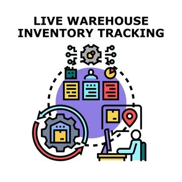 Live warehouse inventory tracking system managing logistics Stock Illustration