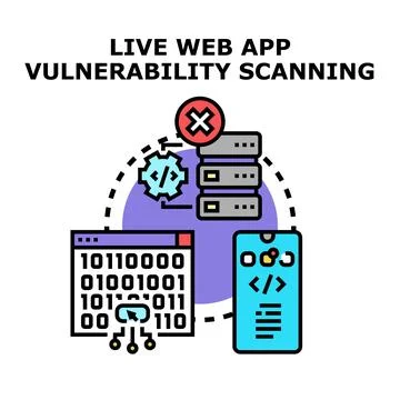 Live web application vulnerability scanning detecting cyber threats 스톡 일러스트