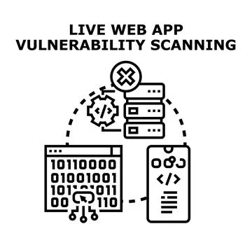 Live web application vulnerability scanning detecting cyber threats Stock Illustration