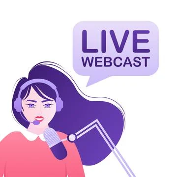 Live webcast in flat style with people. Listen to podcast. Flat illustration Stock Illustration