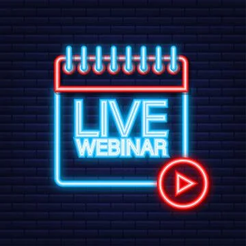 Live Webinar Button, icon, emblem, label. Neon icon. Vector illustration. Stockillustratie