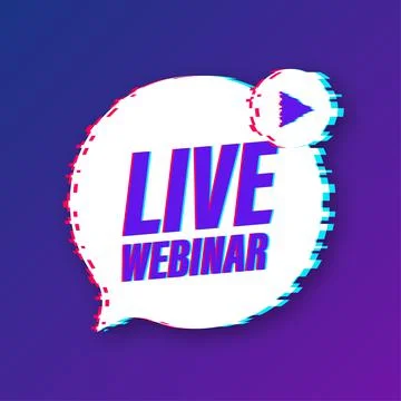 Live webinar button with megaphone, icon. Glitch icon. Vector illustration. Illustrazione stock