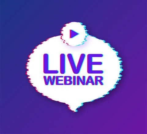 Live webinar button with megaphone, icon. Glitch icon. Vector illustration. イラスト素材