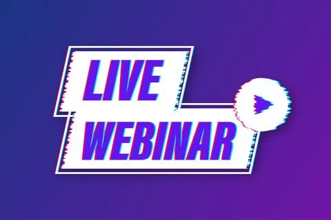 Live webinar button with megaphone, icon. Glitch icon. Vector illustration. Stockillustratie