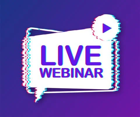 Live webinar button with megaphone, icon. Glitch icon. Vector illustration. Stock Illustration