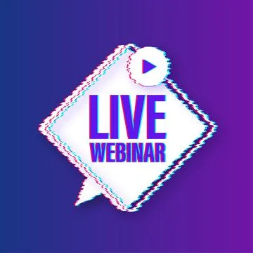 Live webinar button with megaphone, icon. Glitch icon. Vector illustration. Illustrazione stock