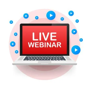 Live webinar for concept design. Digital banner. Virtual concept. Video play  Illustrazione stock