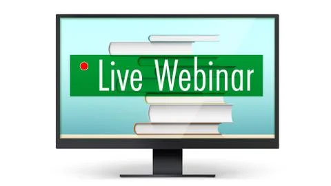 Live webinar concept. Educational training program on internet. Computer monitor Stock Illustration