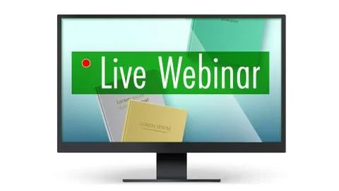 Live webinar concept. Top down view to books. Educational training programs on 스톡 일러스트