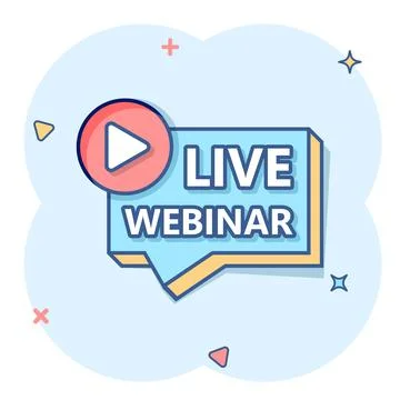 Live webinar icon in comic style. Online training cartoon vector illustration Stock Illustration
