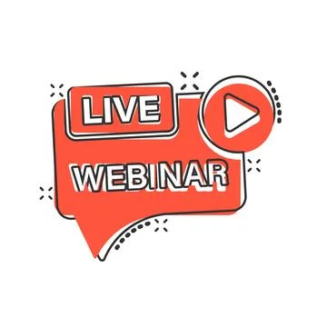 Live webinar icon in comic style. Online training cartoon vector illustrati.. Illustrazione stock