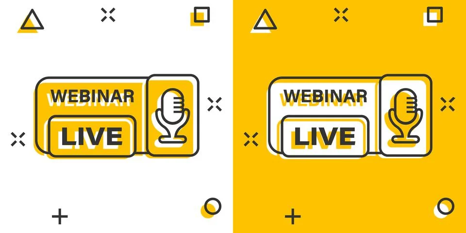 Live webinar icon in comic style. Online training cartoon vector illustrati.. Stock Illustration