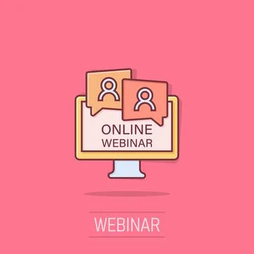 Live webinar icon in comic style. Online training cartoon vector illustrati.. Illustrazione stock