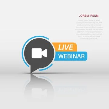 Live webinar icon in flat style. Online training vector illustration on iso.. Illustrazione stock