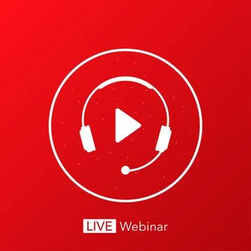 Live webinar icon on red background. Play video. Vector illustration. Illustrazione stock