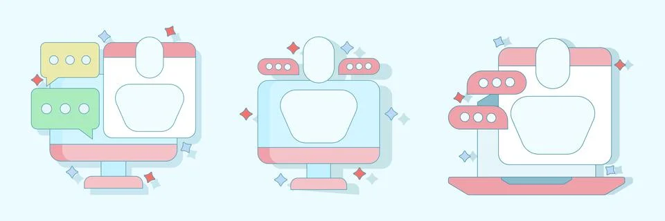 Live webinar icon set featuring online training, virtual conferences Ilustración de archivo