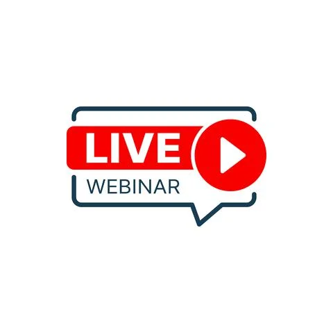 Live webinar icon with speech bubble, play button Stock Illustration
