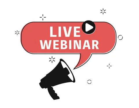 Live webinar label with megaphone for broadcasting live. Vector Stock Illustration