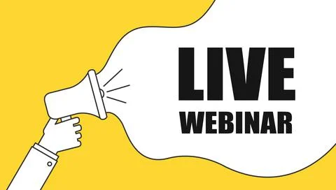 Live webinar label with megaphone for broadcasting live. Vector Stock Illustration