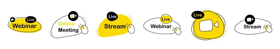 Live Webinar Label Set. Stream and meeting emblems Stock Illustration