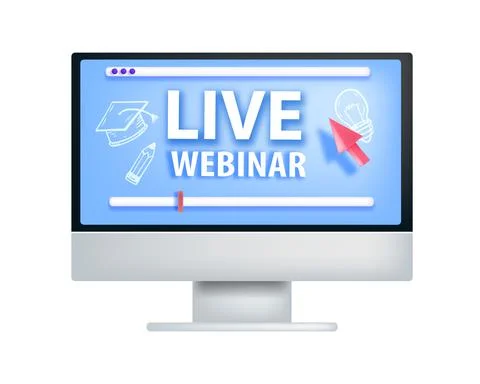 Live webinar, online training, digital education vector concept with screen Illustrazione stock