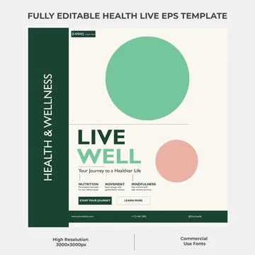 Live Well Vitality Editorial Layout Template for Wellness Magazine Design 库存插图