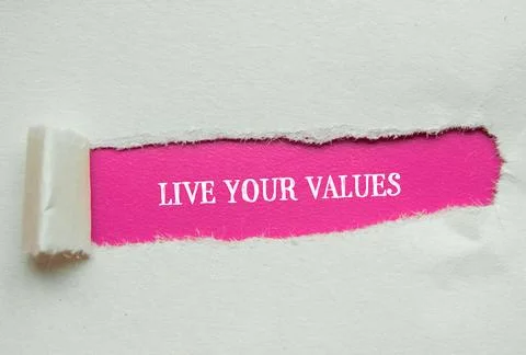 Live your values lettering on torn paper with pink background Stock Illustration
