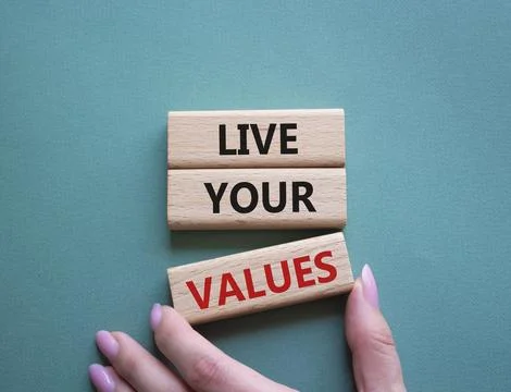 Live your values symbol. Concept words Live your values on wooden blocks. B.. Stock-Fotos