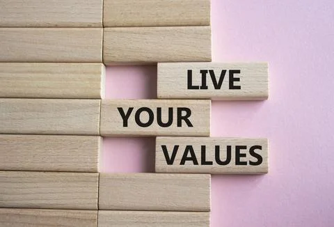 Live your values symbol. Concept words Live your values on wooden blocks. B.. Stock-Fotos